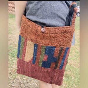 Vtg 90's handmade Mexican poncho style crossbody bag boho